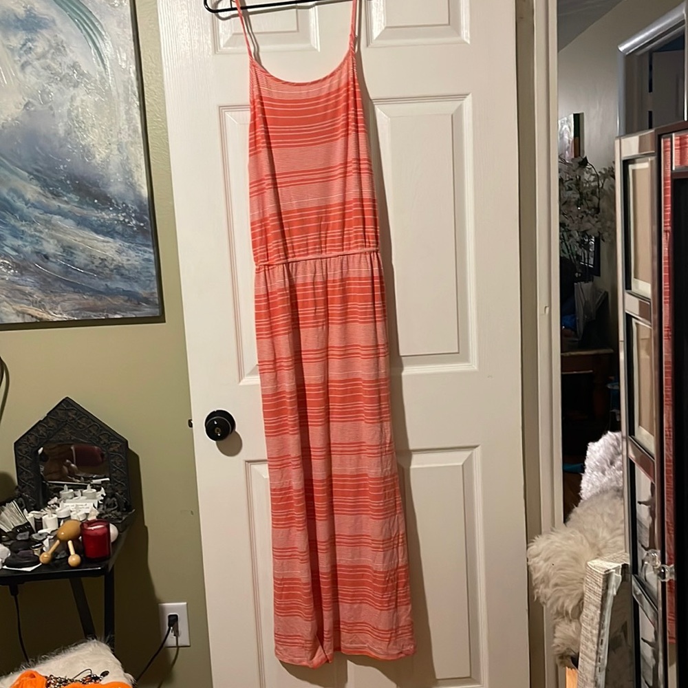 Cute coral and white striped maxi dress